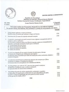 Exame de Ciências Sociais 6ª Classe (2024)
