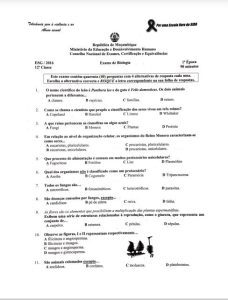 Exame de Biologia 12ª Classe (2016)
