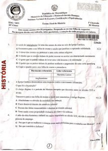 Exame de História 10ª Classe (2021)