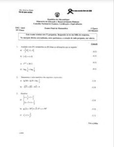 Exame de Matemática 10ª Classe (2015)