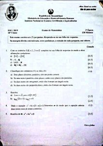 Exame de Matemática 10ª Classe (2019)