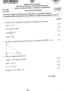 Exame de Matemática 10ª Classe (2022)