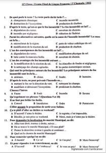 Exame de Francês 12ª Classe (2022)