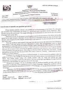 Exame de Francês 12ª Classe (2023)