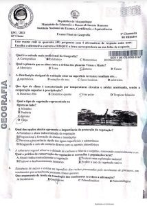 Exame de Geografia 12ª Classe (2021)