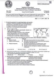 Exame de Geografia 12ª Classe (2024)