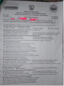 Exame de História 12ª Classe (2022)