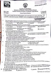 Exame de História 12ª Classe (2023)