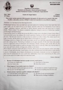 Exame de Inglês 12ª Classe (2019)