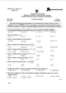 Exame de Matemática 12ª Classe (2016)