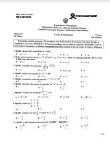 Exame de Matemática 12ª Classe (2017)