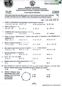 Exame de Matemática 12ª Classe (2024)