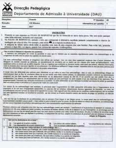 Exame de Admissão UEM – Francês (2017)