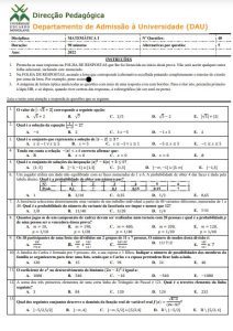 Exame de Admissão UEM – Matemática I (2022)