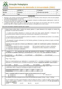 Exame de Admissão UEM – Química I (2022)