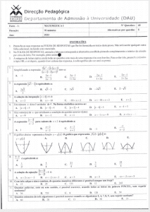 Exame de Admissão UEM – Matemática I (2023)