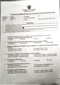 Exame de Admissão ICS – Biologia (2021)