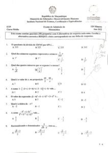 Exame de Admissão ETP – Matemática (2022)