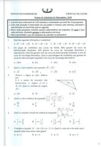 Exame de Admissão ISCISA – Matemática (2018)