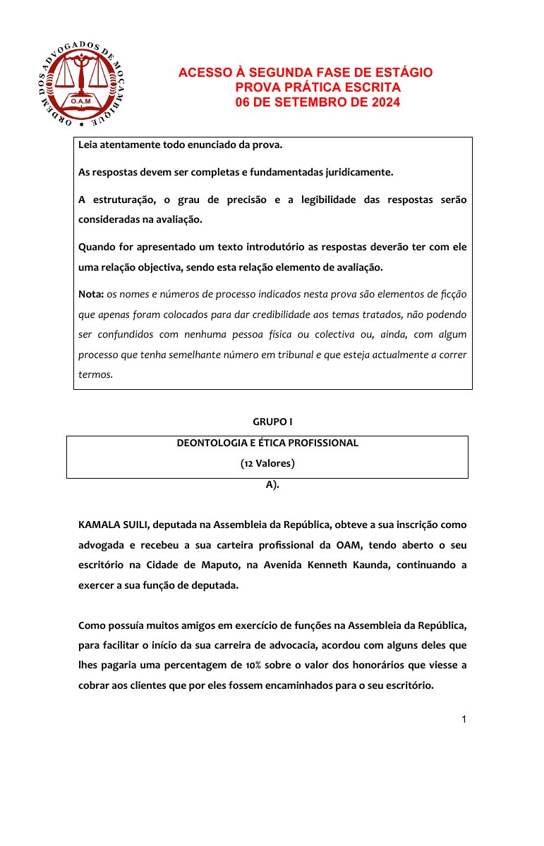 Capa do Exame de Acesso OAM – 2ª Fase do Estágio (2024)