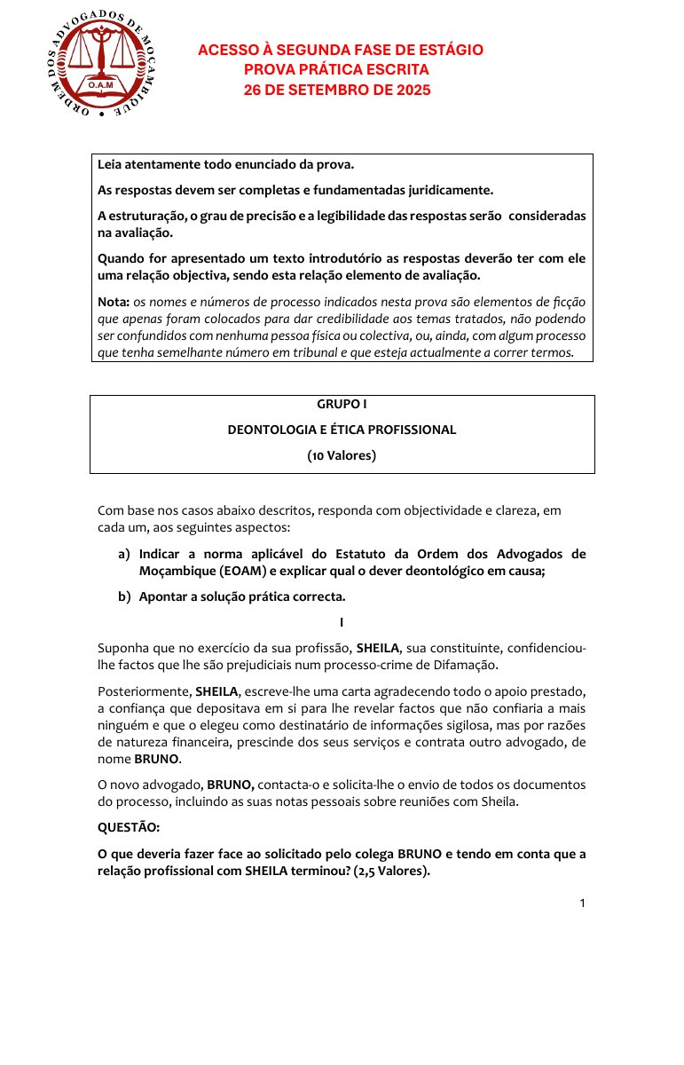 Capa do Exame de Acesso OAM – 2ª Fase do Estágio (2025)