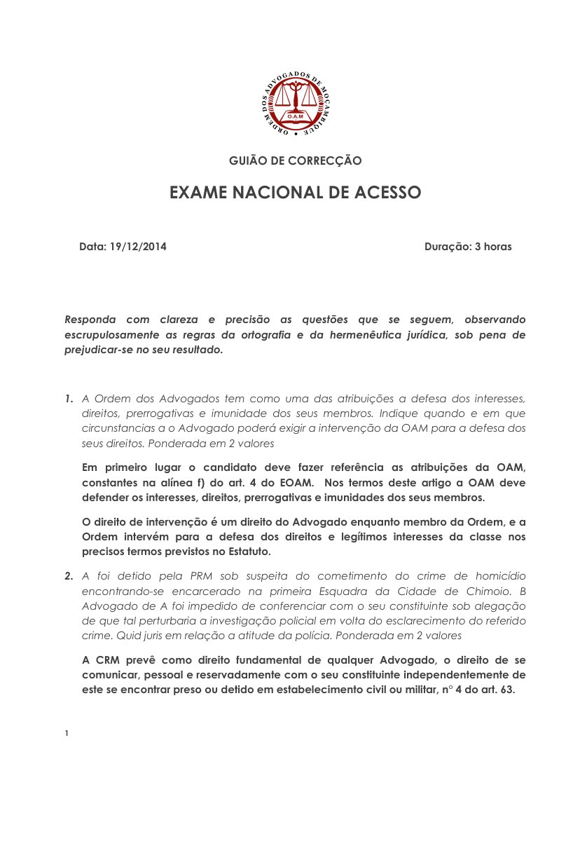 Exame de Acesso OAM – Advocacia (2014)