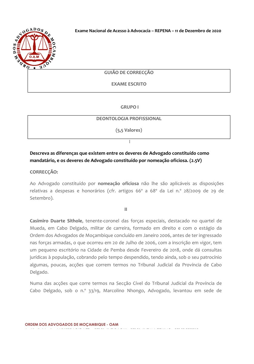 Exame de Acesso OAM – Advocacia (2020)