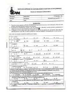 Exame de Admissão ISCAM – Matemática (2024)
