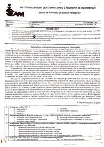 Exame de Admissão ISCAM – Português (2019)