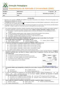 Exame de Admissão UEM – Biologia I (2026)