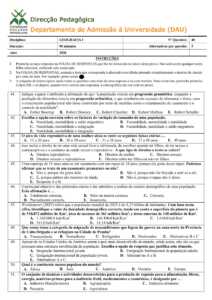 Exame de Admissão UEM – Geografia I (2026)