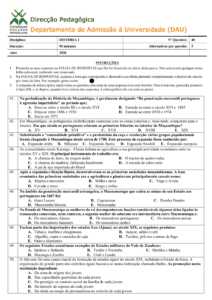 Exame de Admissão UEM – História I (2026)