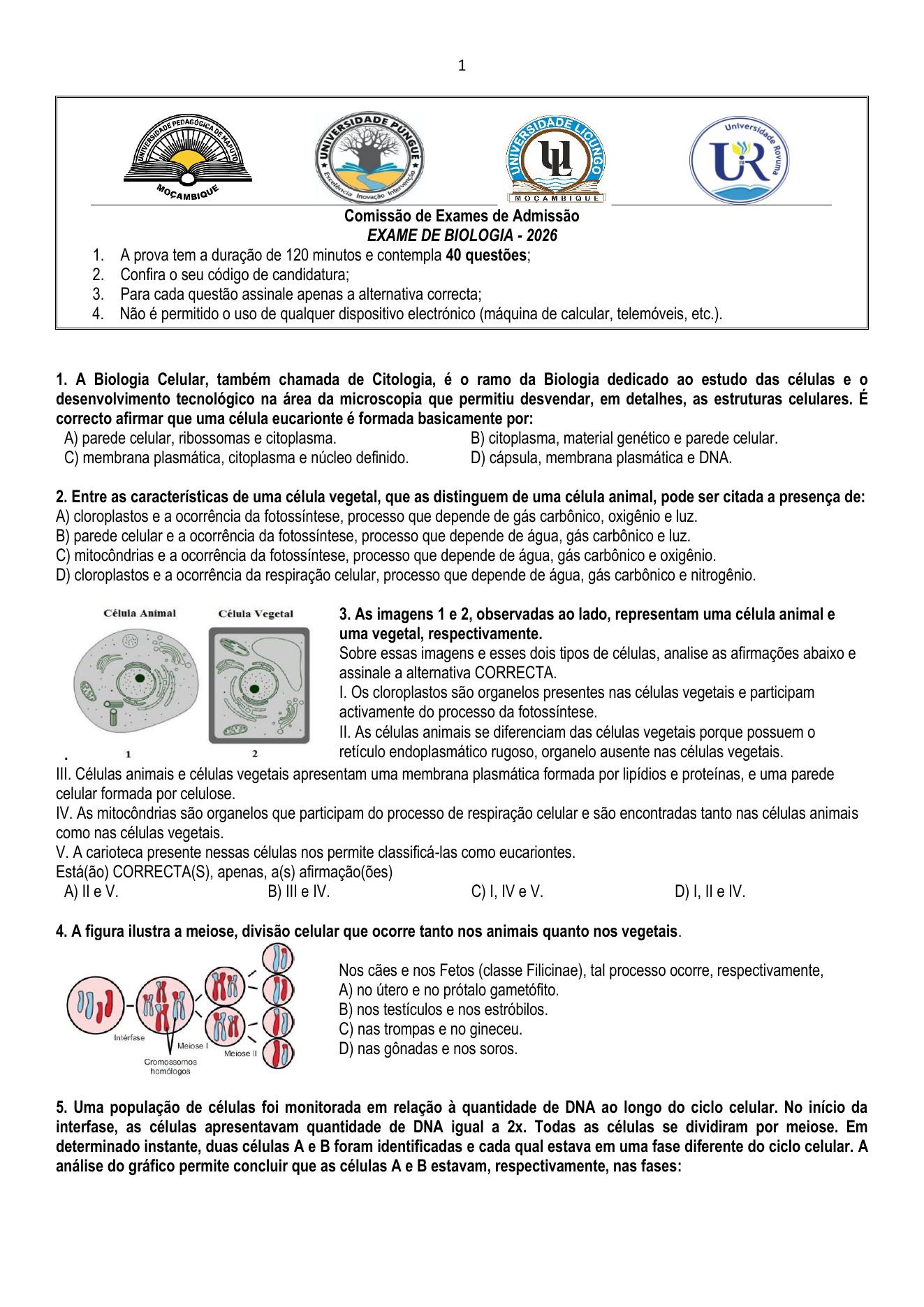 Exame de Admissão UP – Biologia (2026)