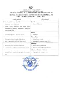 Matrizes de Exames Finais da 6ª Classe (2026)