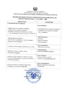 Matrizes de Exames Finais da 9ª Classe (2026)