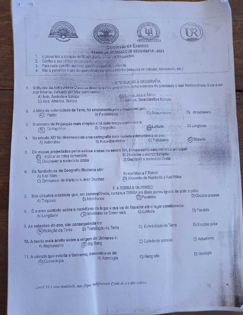 Exame de Admissão UP – Geografia (2021)