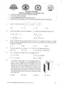 Exame de Admissão UP – Matemática (2021)