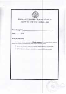 Exame de Admissão Escola Náutica – Física (2021)