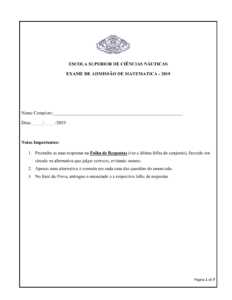Exame de Admissão Escola Náutica – Matemática (2019)