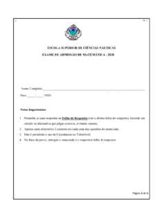 Exame de Admissão Escola Náutica – Matemática (2020)