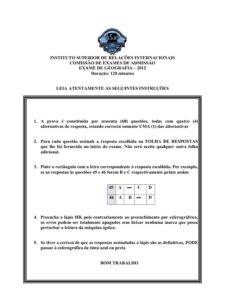 Exame de Admissão UJC – Geografia (2012)