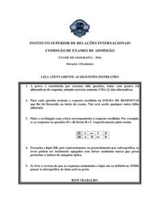 Exame de Admissão UJC – Geografia (2016)