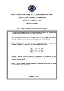 Exame de Admissão UJC – Geografia (2017)