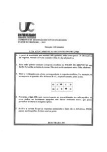 Exame de Admissão UJC – História (2019)