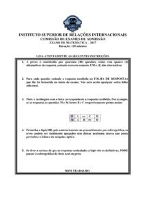 Capa do Exame de Admissão UJC-ISRI – Matemática – Época Normal (2017)