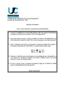 Capa do Exame de Admissão UJC-ISRI – Matemática – Época Normal (2019)