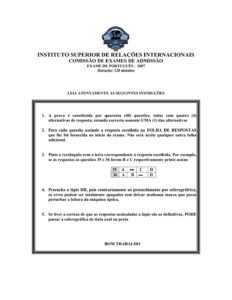 Capa do Exame de Admissão UJC-ISRI – Português – Época Normal (2007)