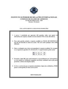 Capa do Exame de Admissão UJC-ISRI – Português – Época Normal (2010)