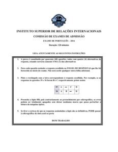 Capa do Exame de Admissão UJC-ISRI – Português – Época Normal (2017)