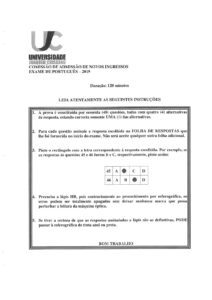 Capa do Exame de Admissão UJC-ISRI – Português – Época Normal (2019)